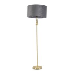 ValueLights Marissa Velvet Drum Shade with Brushed Gold Stacked Ball Floor Lamp in Grey - thumbnail 2