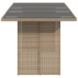Berkfield Home Garden Table with Glass Top Beige 190x80x75 cm Poly Rattan - Size: 190 x 80 x 75 cm - thumbnail 5