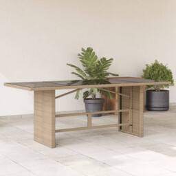 Berkfield Home Garden Table with Glass Top Beige 190x80x75 cm Poly Rattan - Size: 190 x 80 x 75 cm - thumbnail 2