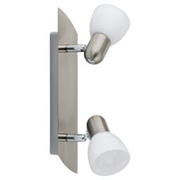 Loops Wall 2 Spot Light Colour Satin Nickel Shade White Satin Glass Bulb E14 2x40W in Metallics