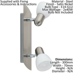 Loops Wall 2 Spot Light Colour Satin Nickel Shade White Satin Glass Bulb E14 2x40W in Metallics - thumbnail 2