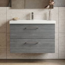 Balterley Bathroom Wall Hung 2 Soft Close Drawer Vanity Unit, Satin Green, 610mm in Grey - thumbnail 9