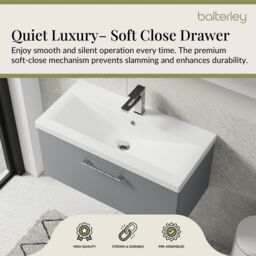 Balterley Bathroom Wall Hung 2 Soft Close Drawer Vanity Unit, Satin Green, 610mm in Grey - thumbnail 3