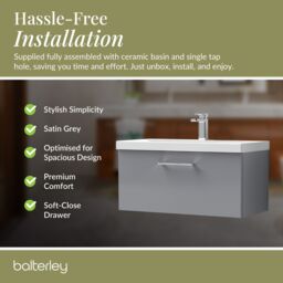 Balterley Bathroom Wall Hung 2 Soft Close Drawer Vanity Unit, Satin Green, 610mm in Grey - thumbnail 4