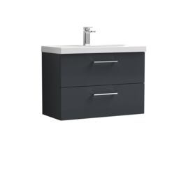 Balterley Bathroom Wall Hung 2 Soft Close Drawer Vanity Unit, Satin Green, 610mm in Grey - thumbnail 1