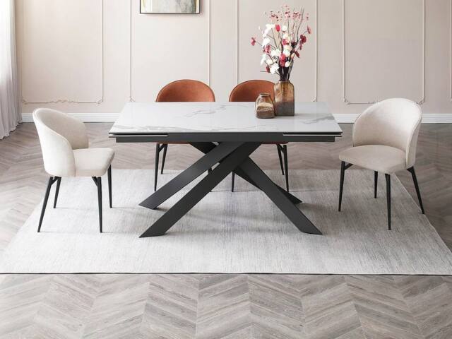 Vente-unique 6 - 10 Seater Extendable Dining Table In Ceramic & Metal - White and in Grey - image 1