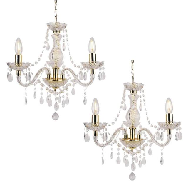 First Choice Lighting Set of 2 Clear & Gold Marie Therese Style 3 x 40W Chandelier - image 1