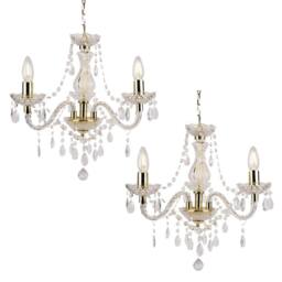 First Choice Lighting Set of 2 Clear & Gold Marie Therese Style 3 x 40W Chandelier - thumbnail 1