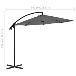 Berkfield Home Cantilever Umbrella with Steel Pole 300 cm Anthracite in Charcoal - thumbnail 8