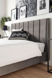 Aspire Olivier Divan, Plush Fabric, Strutted Headboard, No Drawers in Grey - Size: King - thumbnail 4