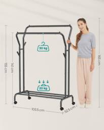SONGMICS Heavy Duty Double Clothes Rail with Shelf & Wheels in Black - thumbnail 2