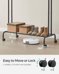 SONGMICS Heavy Duty Double Clothes Rail with Shelf & Wheels in Black - thumbnail 5