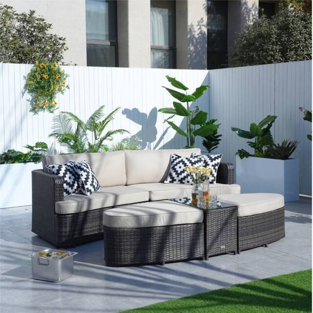 Direct Wicker Outdoor Garden Rattan Sun Lounger with Coffee Table in Brown - Size: 2 Pack - image 1