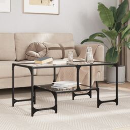 Berkfield Home Coffee Table with Transparent Glass Top 98.5x50x45 cm Steel in Grey