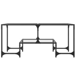 Berkfield Home Coffee Table with Transparent Glass Top 98.5x50x45 cm Steel in Grey - thumbnail 4