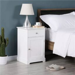 EONLION White Bedside Cabinet, Drawer & Door Storage Nightstand