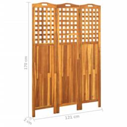 Berkfield Home 3-Panel Room Divider 121x2x170 cm Solid Acacia Wood in Brown - Size: 121 x 2 x 170 cm - thumbnail 7