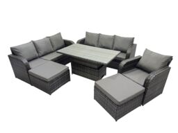 Fimous Rattan Garden Furniture Dining Set 9-seater with 2 Big Footstool in Dark Grey - thumbnail 2