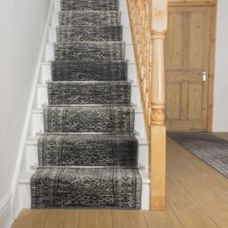 runrug Black Afrikans Stair Carpet Runner in Grey - Size: 60 cm x 450 cm - thumbnail 1
