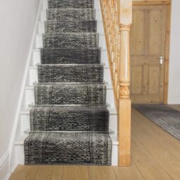 runrug Black Afrikans Stair Carpet Runner in Grey - Size: 60 cm x 450 cm - thumbnail 5