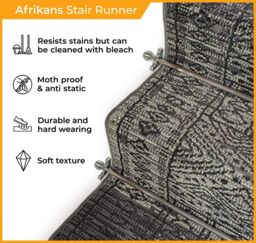 runrug Black Afrikans Stair Carpet Runner in Grey - Size: 60 cm x 450 cm - thumbnail 3