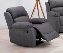 Furnishings For Less UK Alaska Grey Suede Fabric 3 Piece Sofa Suite Manual Reclining Armchairs + Static 3 Seater Seater Sofa High Back - thumbnail 2