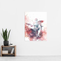 "Artery8 Drummer Playing Drums Set Modern Watercolour Red Wall Art Print - Size: W24"" x H32""" - thumbnail 4