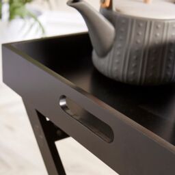 Home Source Folding Butlers Side Table Portable Wood Food Serving Tray Drink Tea in Black - thumbnail 5