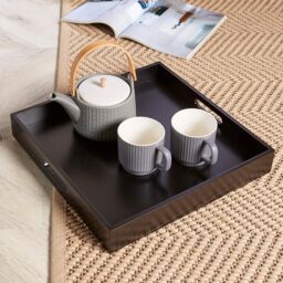 Home Source Folding Butlers Side Table Portable Wood Food Serving Tray Drink Tea in Black - thumbnail 3