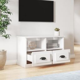 Berkfield Home TV Cabinet High Gloss White 80x35x50 cm Engineered Wood - Size: 80 x 35 x 50 cm - thumbnail 3