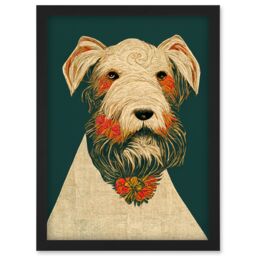 Artery8 Teal Orange Scottie Dog Flowers William Morris Style Dog Artwork Framed Wall Art Print A4 in Black - thumbnail 1