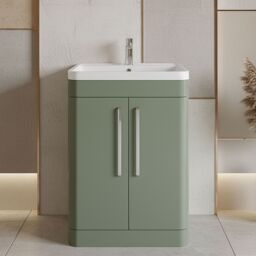 Balterley Contemporary Floor Standing 2 Door Bathroom Vanity Unit, Green, 610mm in Green - thumbnail 9