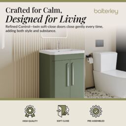 Balterley Contemporary Floor Standing 2 Door Bathroom Vanity Unit, Green, 610mm in Green - thumbnail 2