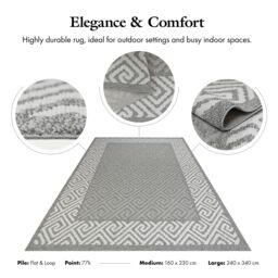 London Rug Company Nicole Luxury Indoor & Outdoor Flat Pile Rug in Grey - Size: 240 cm x 340 cm - thumbnail 4