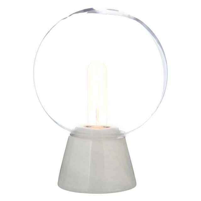 Orsina Grey Marble Globe Table Lamp, Solid Grey Marble Base With Clear Glass Globe, Stylish Snow Globe Effect Light in White - image 1