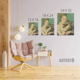 "Artery8 Woman with a Cat Renoir Vintage Canvas Wall Art in Green - Size: W18"" x H24""" - thumbnail 4