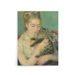 "Artery8 Woman with a Cat Renoir Vintage Canvas Wall Art in Green - Size: W18"" x H24""" - thumbnail 1