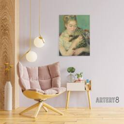 "Artery8 Woman with a Cat Renoir Vintage Canvas Wall Art in Green - Size: W18"" x H24""" - thumbnail 3