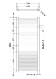 Balterley Heated Vertical Towel Ladder Square Rail 1167 BTU, 1200x500mm - Chrome in Silver - thumbnail 2