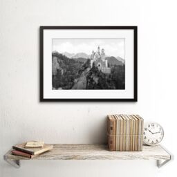 Artery8 Neuschwanstein Castle Bavaria Germany Vintage Black & White Mountain Landscape Photo Artwork Framed Wall Art Print 12X16 Inch - thumbnail 2