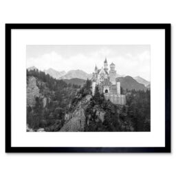 Artery8 Neuschwanstein Castle Bavaria Germany Vintage Black & White Mountain Landscape Photo Artwork Framed Wall Art Print 12X16 Inch - thumbnail 1