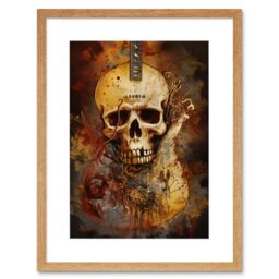 "Artery8 Wall Art Print Skull Electric Guitar Death Metal Music Modern Concept Art Painting Artwork Framed 9X7 Inch in Beige - Size: W7"" x H9""" - thumbnail 1