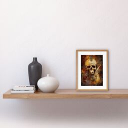 "Artery8 Wall Art Print Skull Electric Guitar Death Metal Music Modern Concept Art Painting Artwork Framed 9X7 Inch in Beige - Size: W7"" x H9""" - thumbnail 2