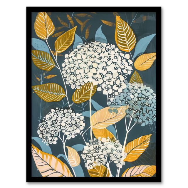 "Artery8 Blue Hydrangea Flowers Artwork Floral Bouquet Framed Art Print - Size: W12"" x H16""" - image 1