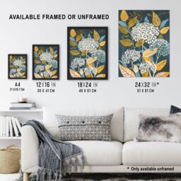 "Artery8 Blue Hydrangea Flowers Artwork Floral Bouquet Framed Art Print - Size: W12"" x H16""" - thumbnail 3