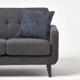 Homescapes Real Leather Suede Cushion with Feather Filling in Navy - Size: 45 cm x 45 cm - thumbnail 4