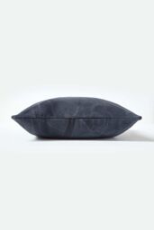 Homescapes Real Leather Suede Cushion with Feather Filling in Navy - Size: 45 cm x 45 cm - thumbnail 2