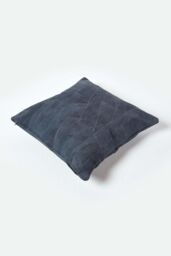 Homescapes Real Leather Suede Cushion with Feather Filling in Navy - Size: 45 cm x 45 cm - thumbnail 3