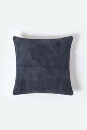 Homescapes Real Leather Suede Cushion with Feather Filling in Navy - Size: 45 cm x 45 cm - thumbnail 1