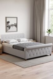 Home Discount Vida Designs Vittorio Double Bed Frame (Crushed Velvet Silver, Light Grey Velvet, Light Grey Linen) Bedroom Furniture - thumbnail 1